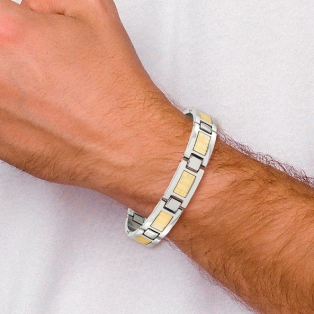 Chisel Stainless Steel Polished 18k Gold Foil Inlay Link Bracelet